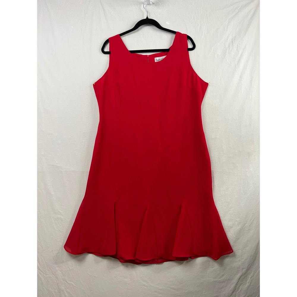 Danny & Nicole Midi Dress Women 16 Red Sleeveless Pleated Flounce Hem Shift